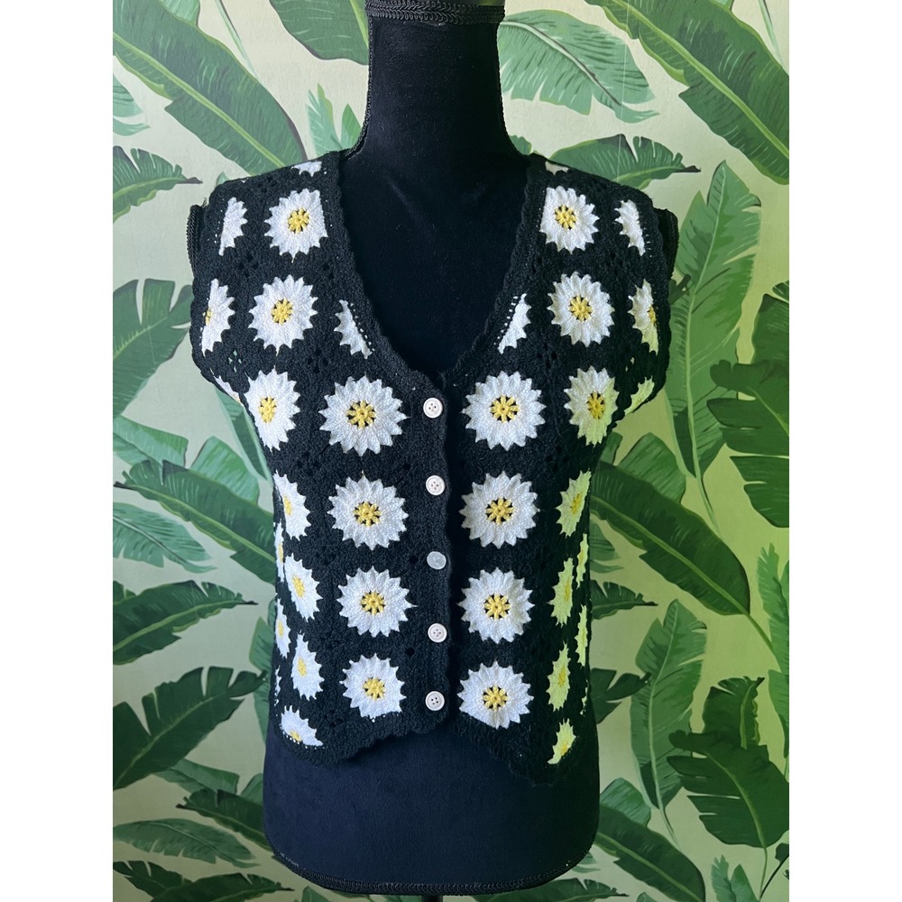 Lulla Collection Daisy Crochet Vest Women One Size Black